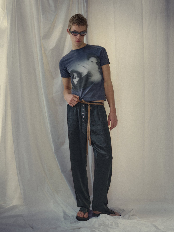 Satin pant with snaps