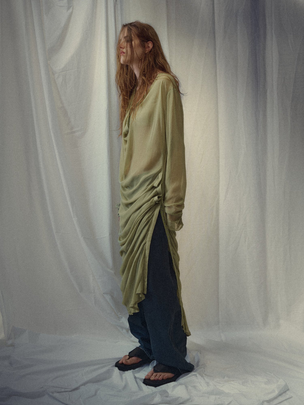 Gathered sheer dress